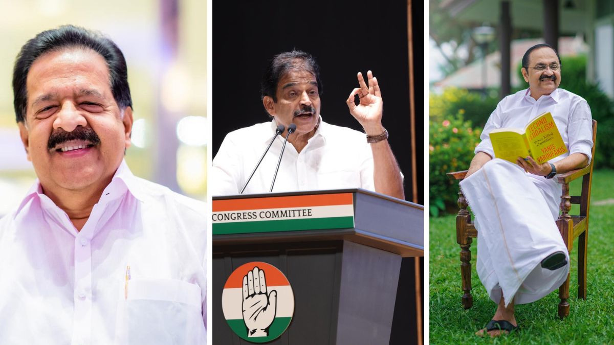 (From Left) Ramesh Chennithala, K.C. Venugopal, V.D. Satheesan | Facebook