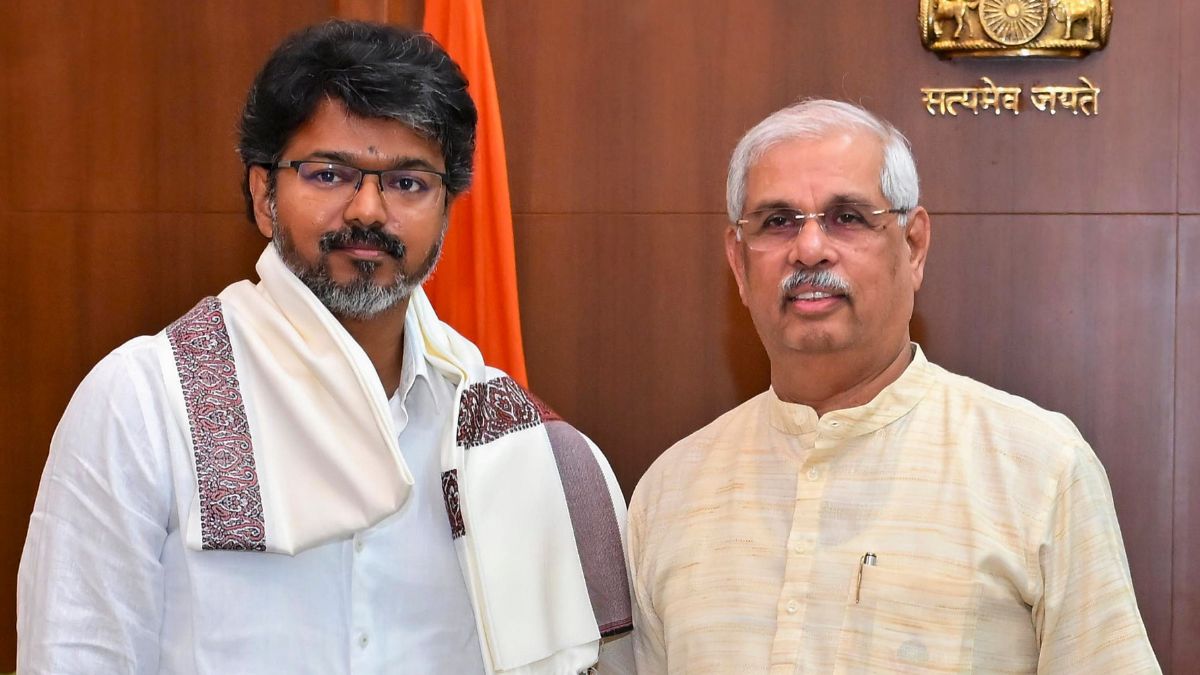 Tamil Nadu Governor Rajendra Vishwanath Arlekar meets TVK chief Vijay in connection with securing an invite from the latter to form the government at the Lok Bhavan | PTI