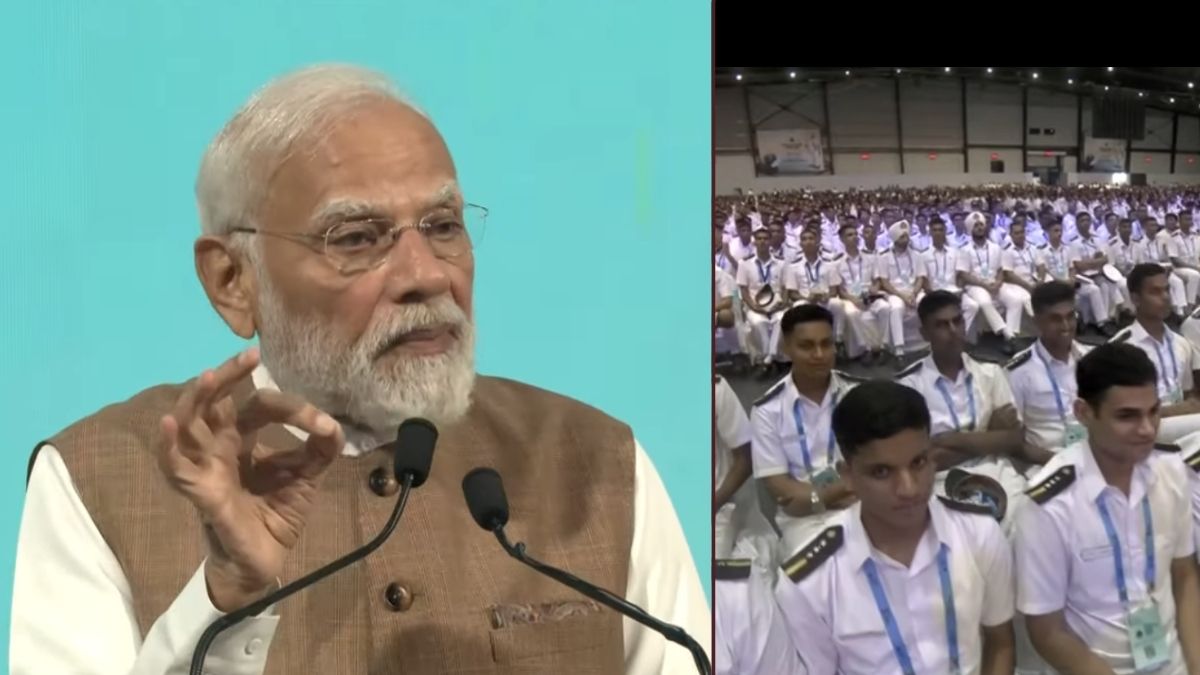 Prime Minister Narendra Modi addresses the India Maritime Week 2025; Maritime students and cadets in the audience | X