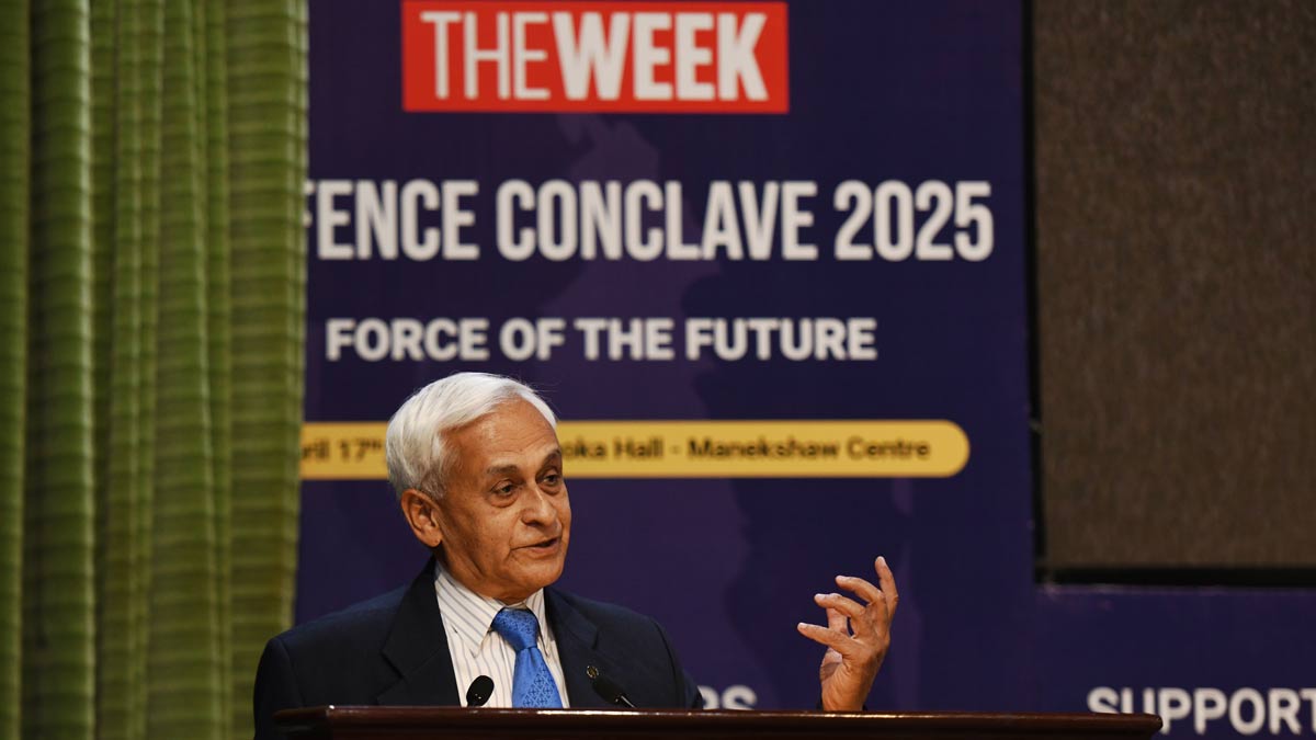 Admiral Sunil Lamba, former Navy chief, during a session at THE WEEK Defence Conclave 2025 in New Delhi | Sanjay Ahlawat