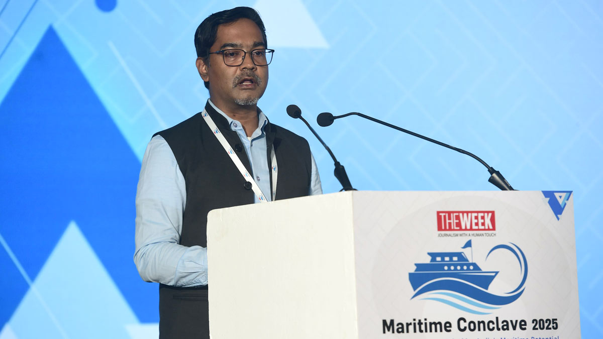 Pradeep Jayaraman, CEO, Adani Vizhinjam Port Private Limited, speaks at THE WEEK Maritime Conclave 2025 held at Crowne Plaza in Kochi | Sanjoy Ghosh