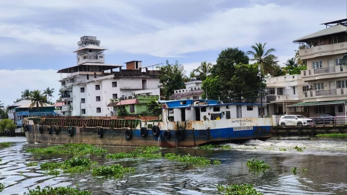 Barge Meenachil transporting Rock Phosphate to FACT via Champakkara Canal in Kerala on National Waterway-3 (File: Dec 2025) | IWAI