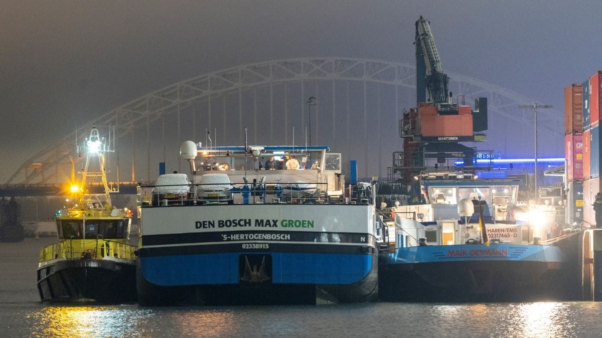 The two vessels involved in the Noord River collision, which were later taken away for further inspection | X/@ZHZActueel
