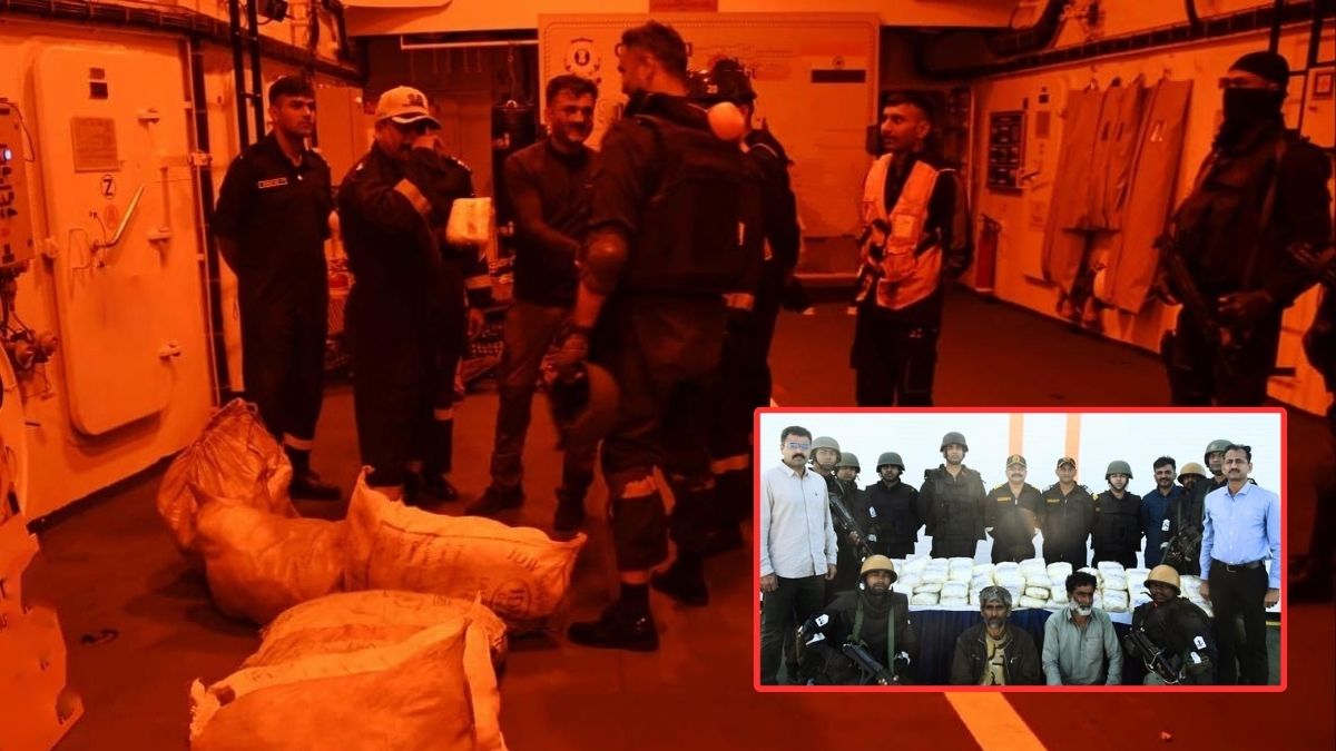 Indian Coast Guard seize 203 kg suspected drugs (inset) after high-speed maritime chase | ICG