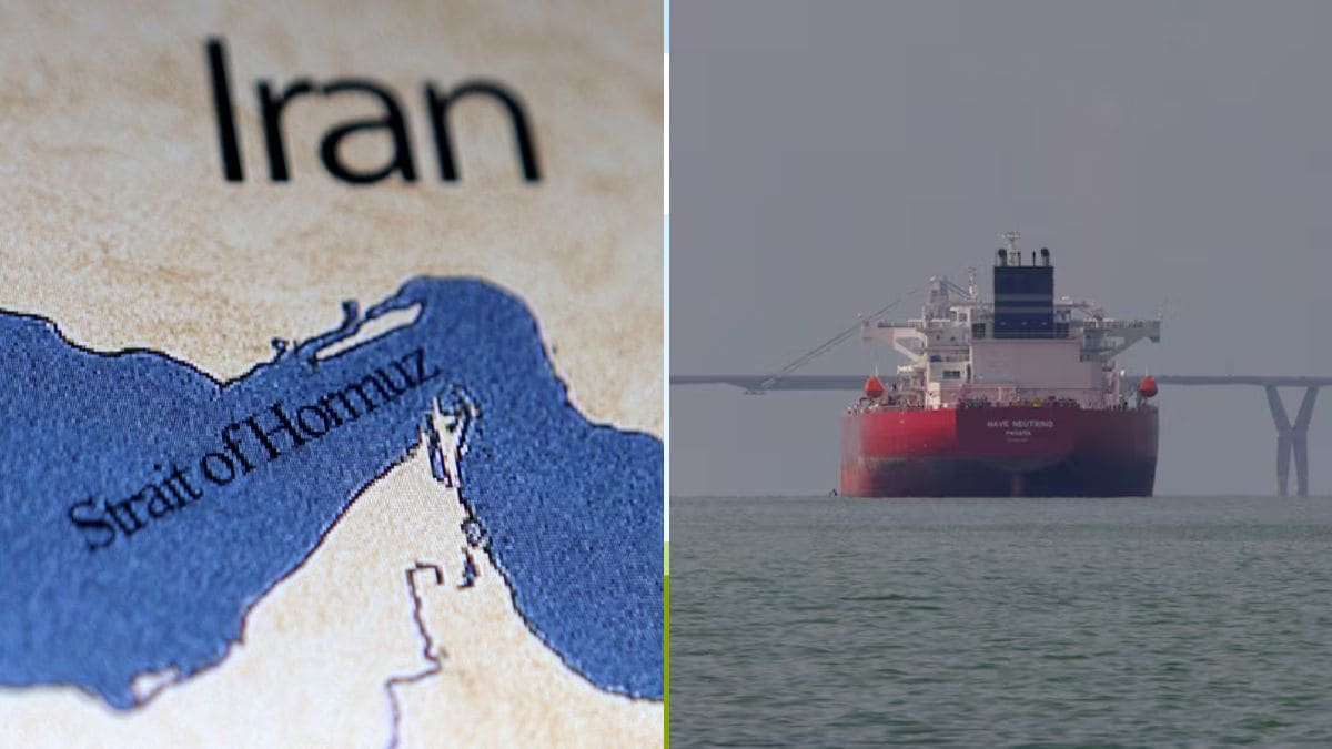 A close-up of a map showing the Hormuz Strait (L) and a representative image of an oil tanker (R) | Reuters