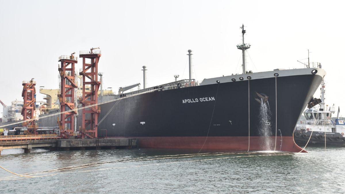 LPG tanker 'Apollo Ocean' docked at the New Mangalore Port | X/@NewMngPort