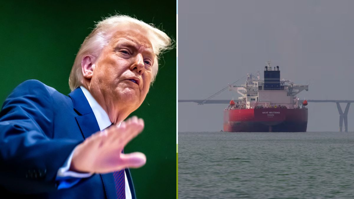 US President Donald Trump (L)and a representative image of an oil tanker (R) | AP, Reuters