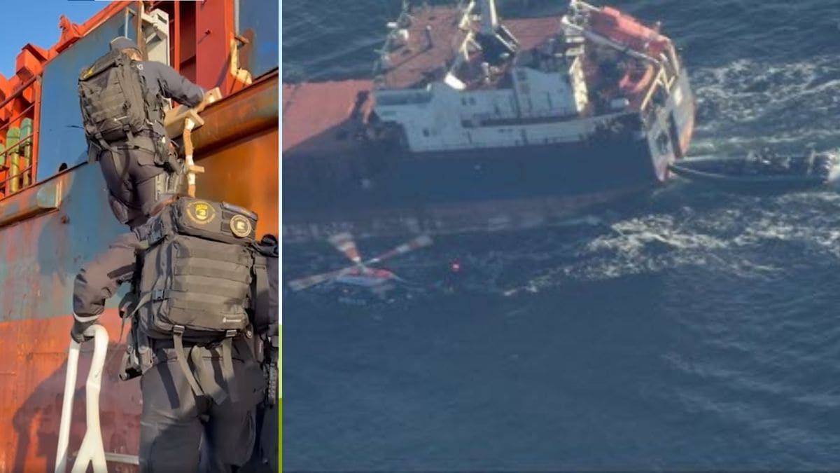 Visuals showing the Swedish Coast Guard and police seizing the 'Caffa', a cargo ship, under Operation Black Coffee | FB/@Kustbevakningen