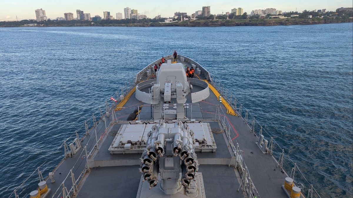 INS Trikand at Mombasa on April 7, 2026, during deployment in the South West Indian Ocean Region | Indian Navy