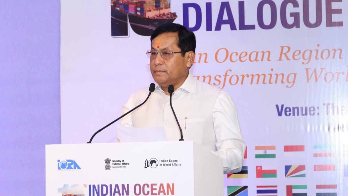 Union Minister of Ports, Shipping and Waterways (MoPSW), Sarbananda Sonowal, speaks at the 10th Indian Ocean Dialogue | X/@sarbanandsonwal