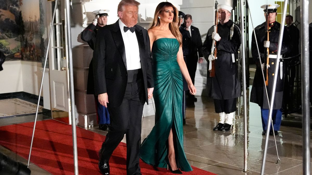 President Donald Trump and first lady Melania Trump arrive to welcome Saudi Arabia's Crown Prince Mohammed bin Salman for a dinner at the White House | AP 