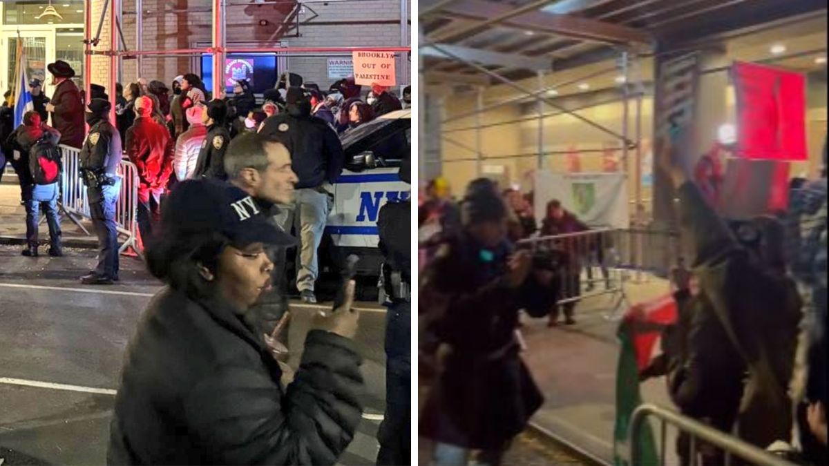 Pro-Palestinian demonstrators outside the  Park East Synagogue in Manhattan | X 