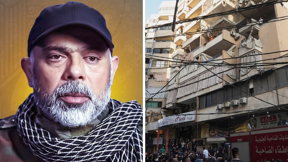 Haytham Ali Tabatabai. (Right) People gather near the site of an Israeli strike on a building, after Israeli military said on Sunday that it struck a militant from the Lebanese Iran-aligned Hezbollah group, in Beirut's southern suburbs, Lebanon | Reuters 