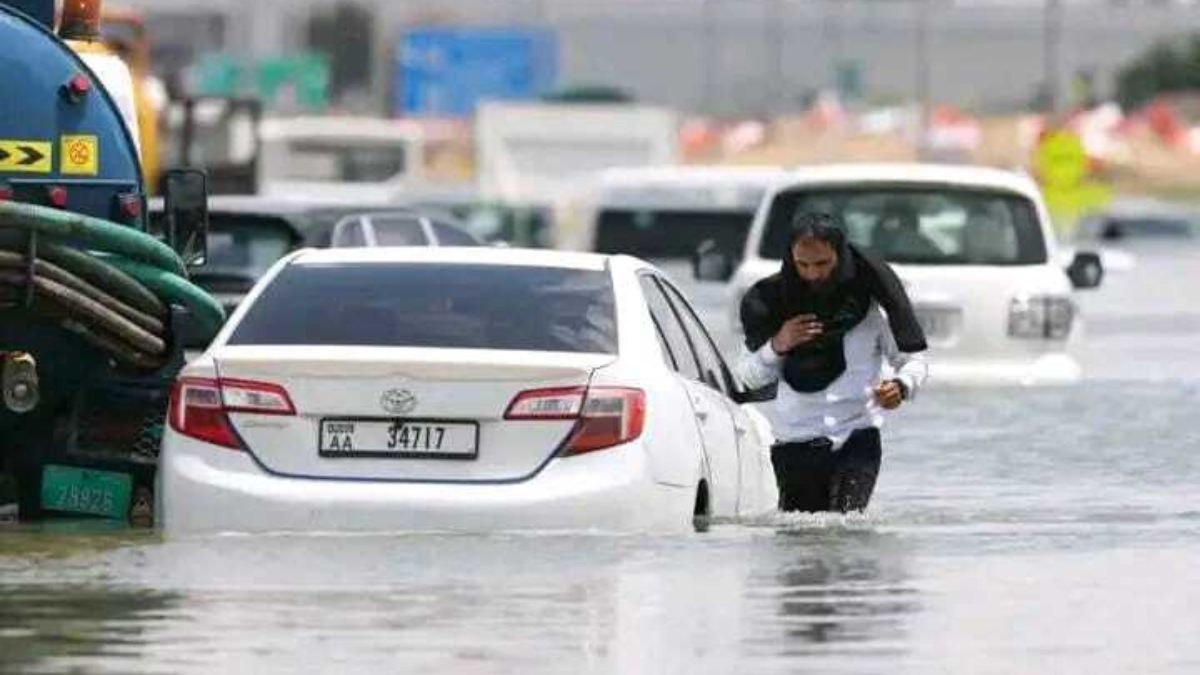 A flooded Dubai road in 2024  | X 