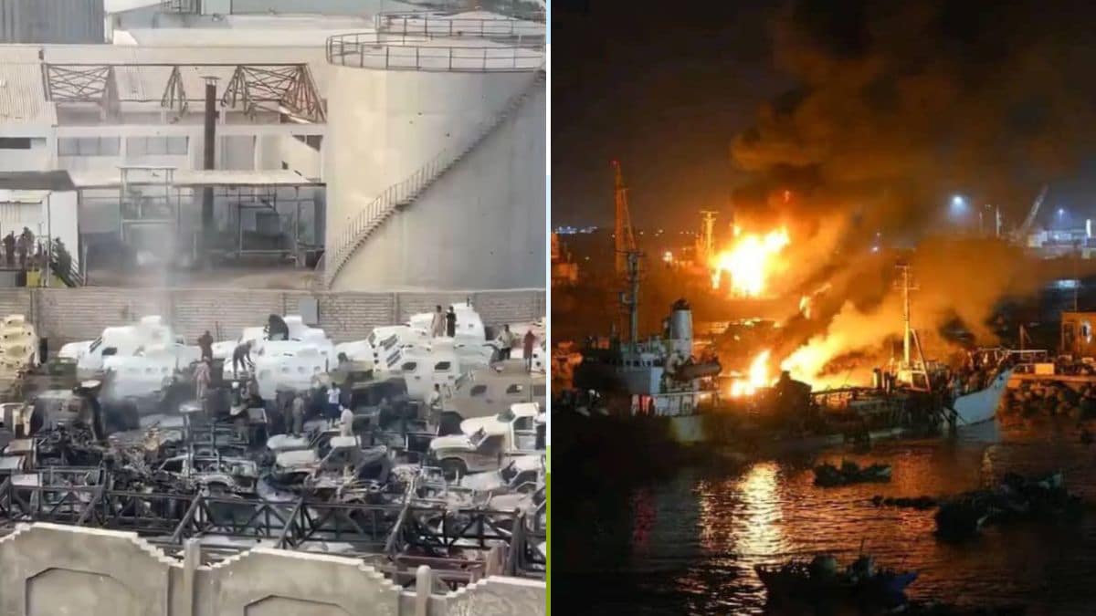Visuals showing the impact of the Saudi Arabia-backed Coalition's airstrike on shipments from UAE-orgin vessels at the Mukalla Port | X/@clashreport