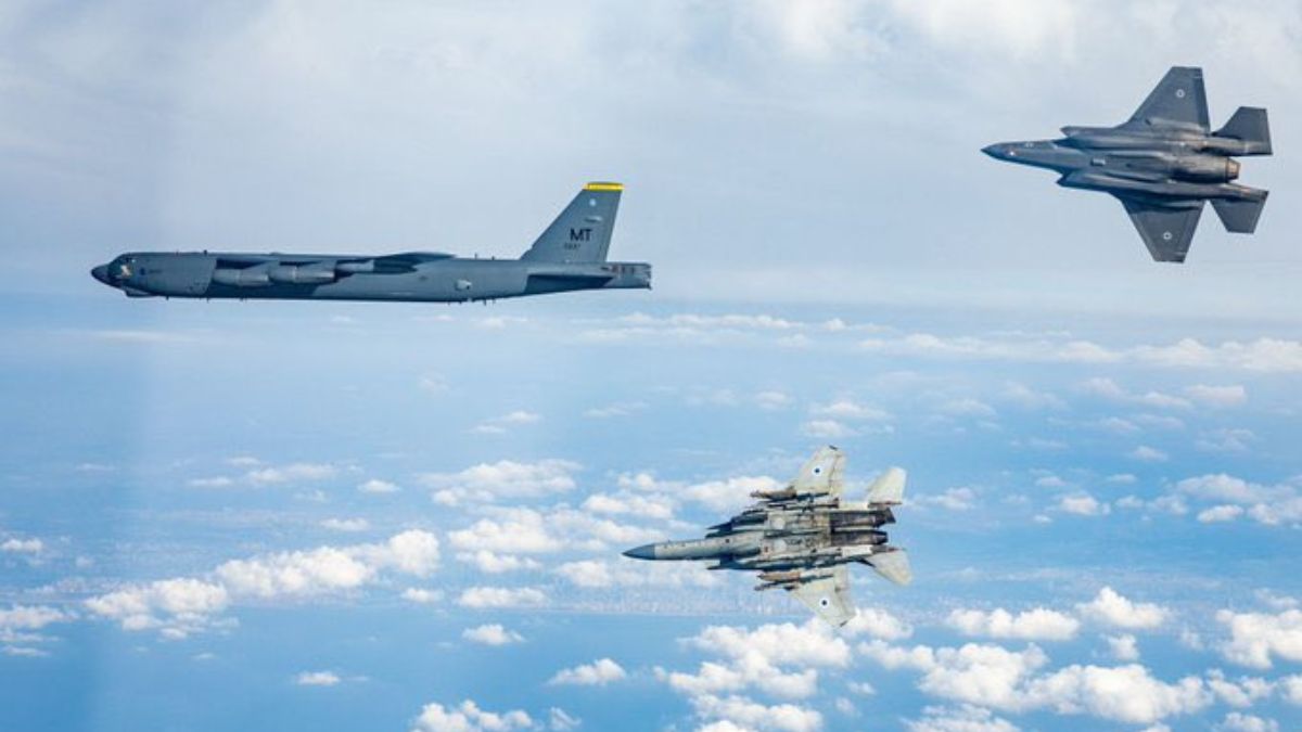 Israeli fighter jets with US B-52 bombers during the joint drill | X 