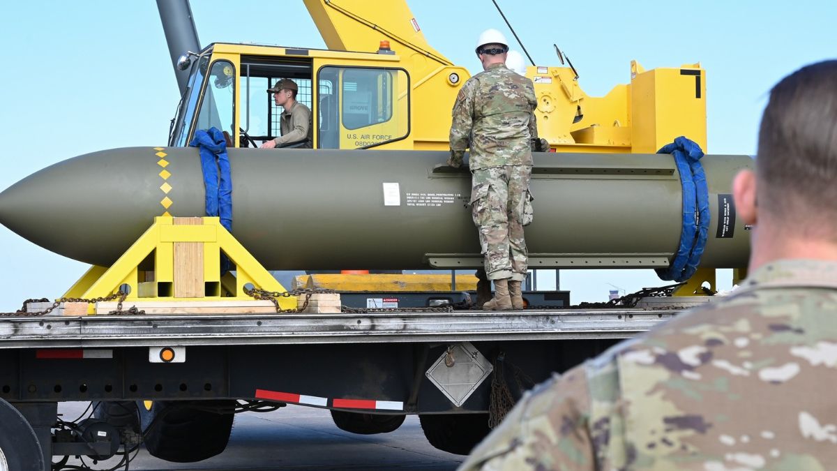 US Air Force 509th Munitions Squadron carrying a GBU-57 Massive Ordnance Penetrators for test performance | X 