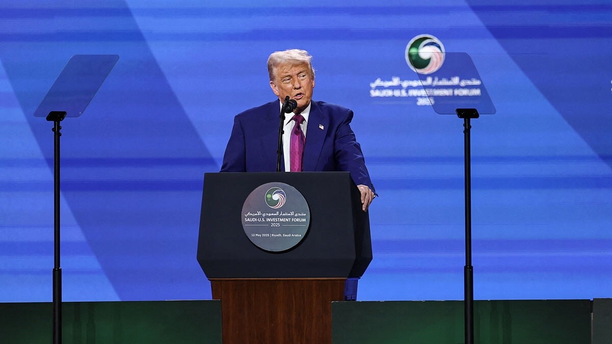 US President Donald Trump speaks at the Saudi-US Investment Forum, in Riyadh | Reuters