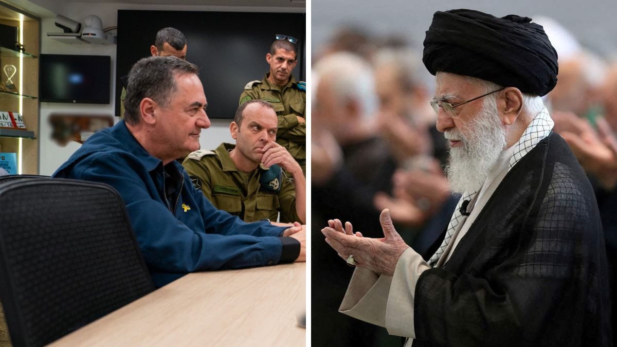 Israel Defense Minister Israel Katz. (Right) Iran Supreme Leader Ayatollah Ali Khamenei | X 