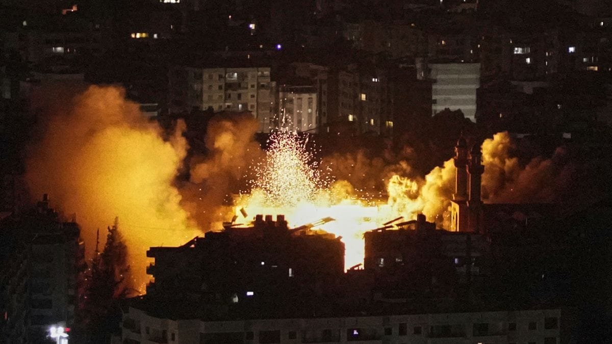 Flames and smoke following an Israeli airstrike on Dahiyeh in the southern suburb of Beirut, Lebanon | AP 