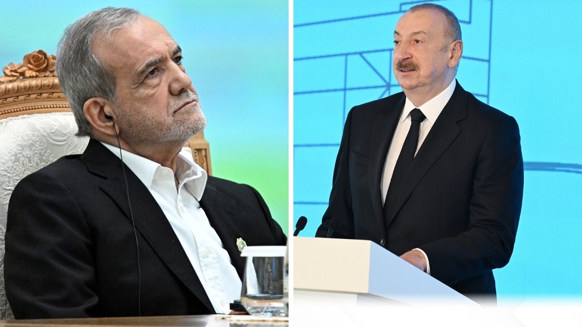 Iranian President Masood Pezeshkian. (Right) Azerbaijan’s President Ilham Aliyev |  X 