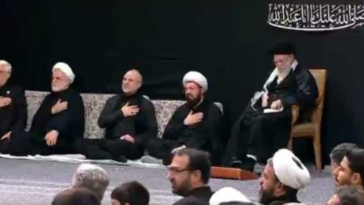 Iran's Supreme Leader Ali Khamenei listening to Mahmoud Karimi, a popular eulogist, singing patriotic anthem “Ey Iran” (O Iran) during the Ashura event | X 