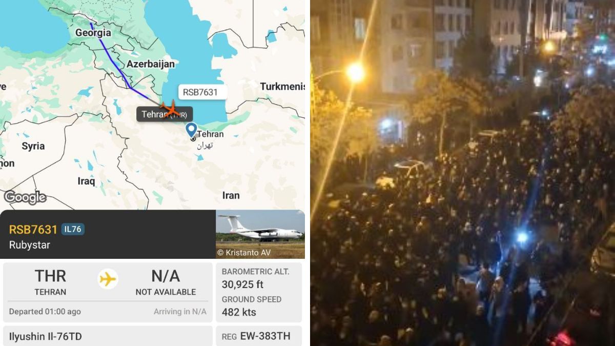 Flight-tracking data from Flightradar24 shows at least five Russian Il-76 cargo aircraft flying to Tehran early in January. (Right) Massive anti-regime protest have now also erupted in the city of Dezful in southwestern Iran | X 