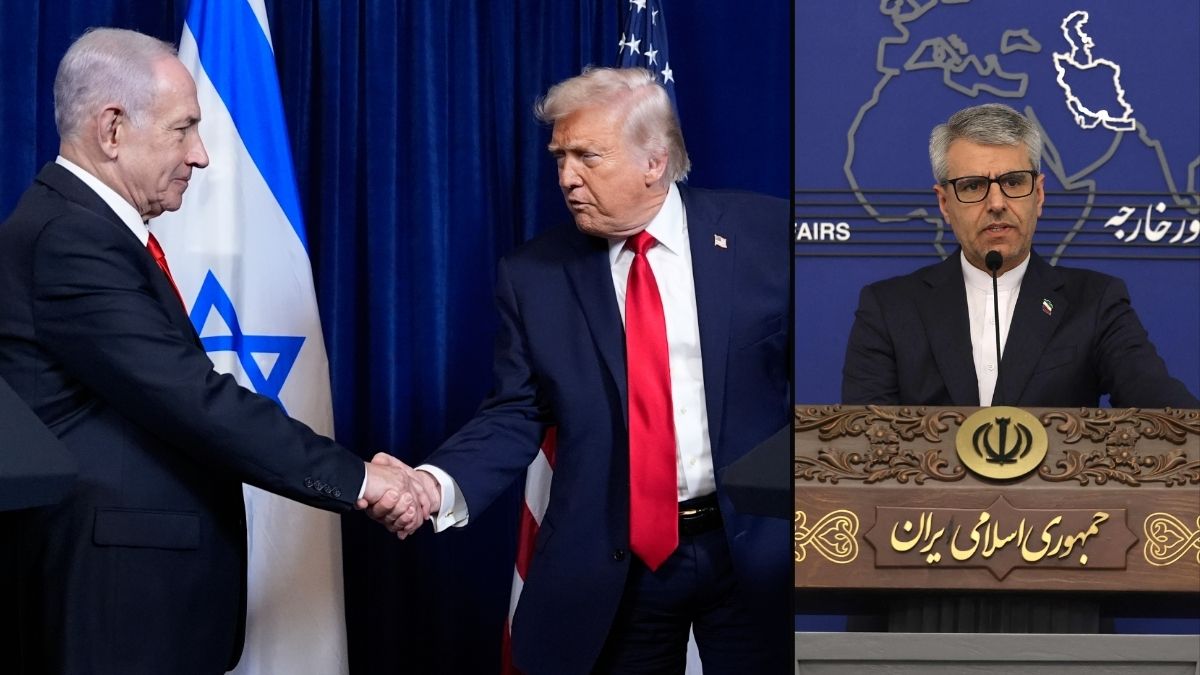 Left: File photo of US President Donald Trump shaking hands with Israel Prime Minister Benjamin Netanyahu | AP ; Right: Iran foreign ministry spokesperson Esmail Baqaei | AFP
