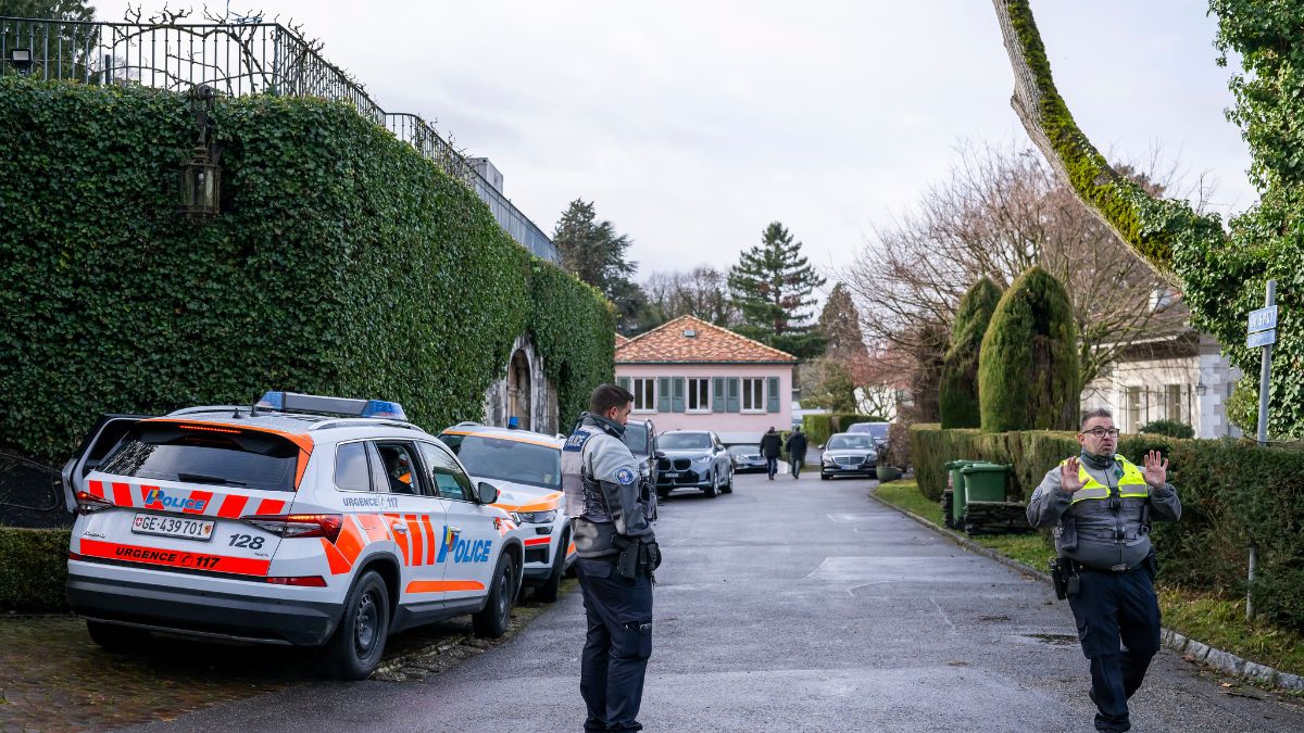 Police officers stand guard outside of the Oman ambassador residency where the indirect nuclear talks between the United States and Iran are taking place in Geneva | AP