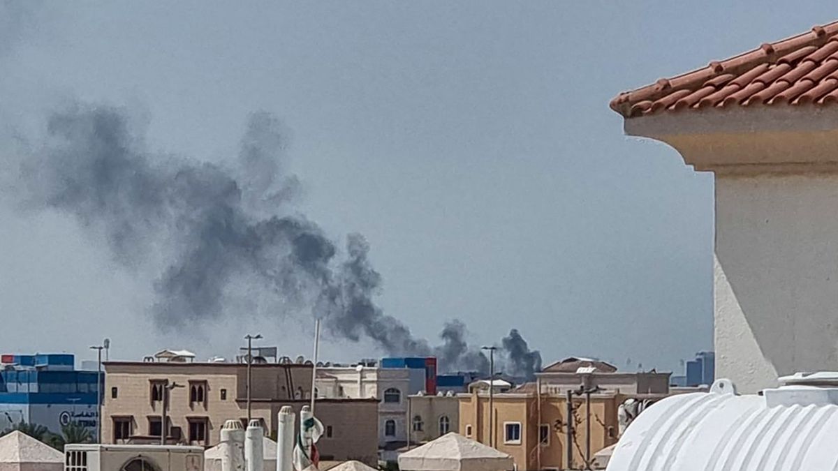 A smoke plume rises over Abu Dhabi from the site of an Iranian missile strike on February 28, 2026 | AFP