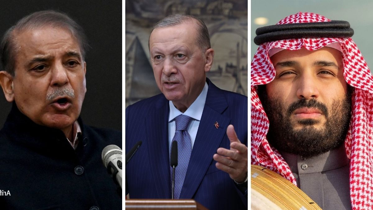 Pakistan Prime Minister Shehbaz Sharif, Turkish President Recep Thayyip Erdogan and Saudi Crown Prince Mohammed bin Salman | X 