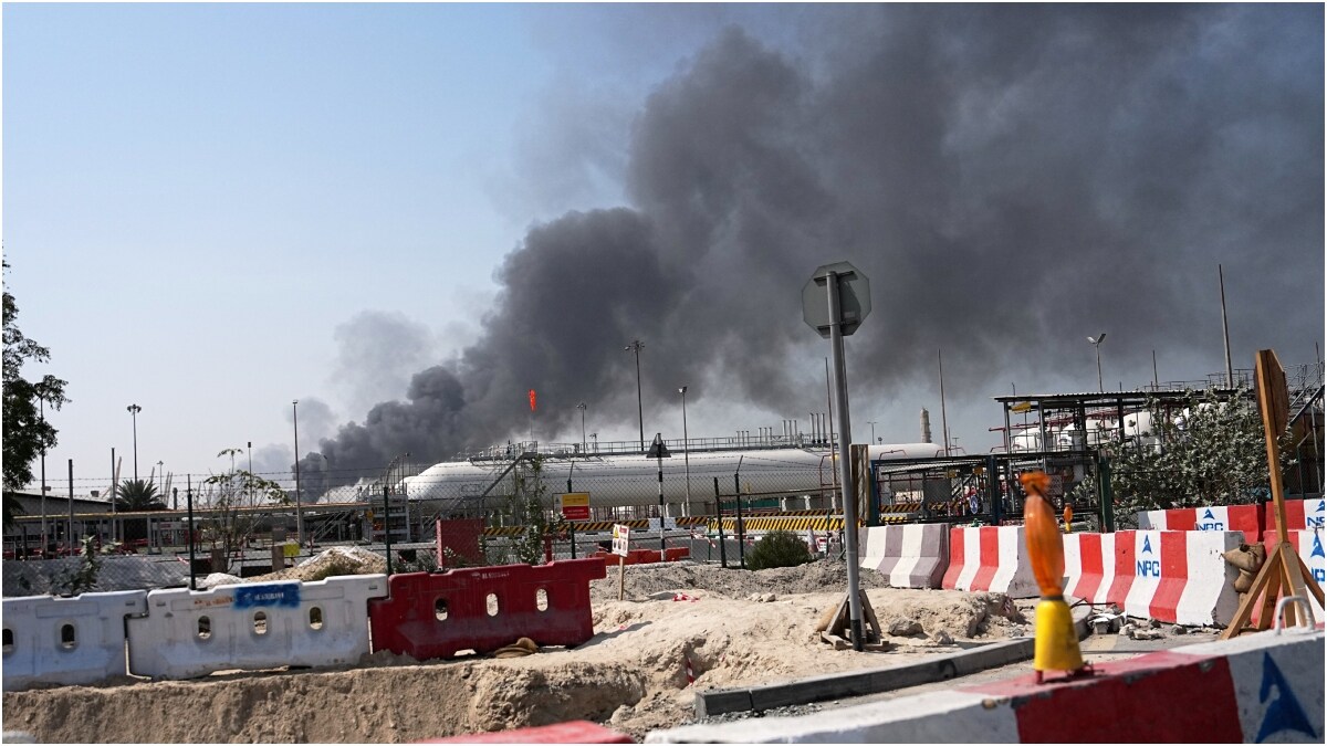 Smoke rises after an Iranian drone attack in the port area of Dubai | AP