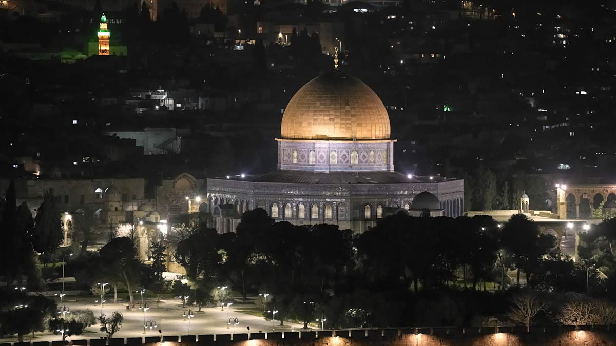 Empty courtyards of the Al-Aqsa compound are seen while Palestinian Muslims offer Laylat Al Qadr prayers, in the Old City of Jerusalem on Sunday | AP