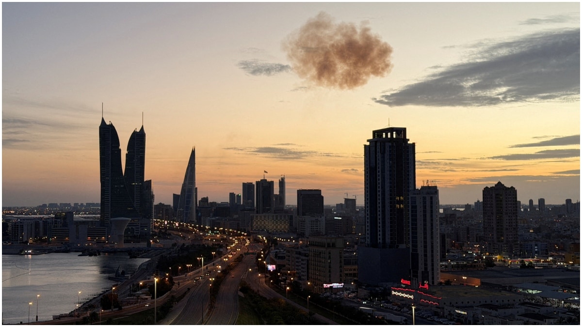 Smoke rises after an Iranian drone was intercepted over the Bahrain Financial Harbour towers, which houses the Israeli embassy | Reuters