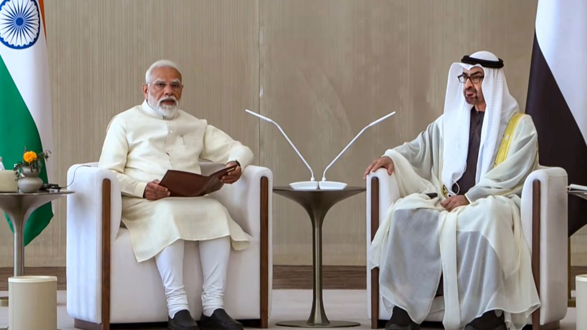 Prime Minister Narendra Modi and UAE President Sheikh Mohamed bin Zayed Al Nahyan during a meeting, in Abu Dhabi | PTI 