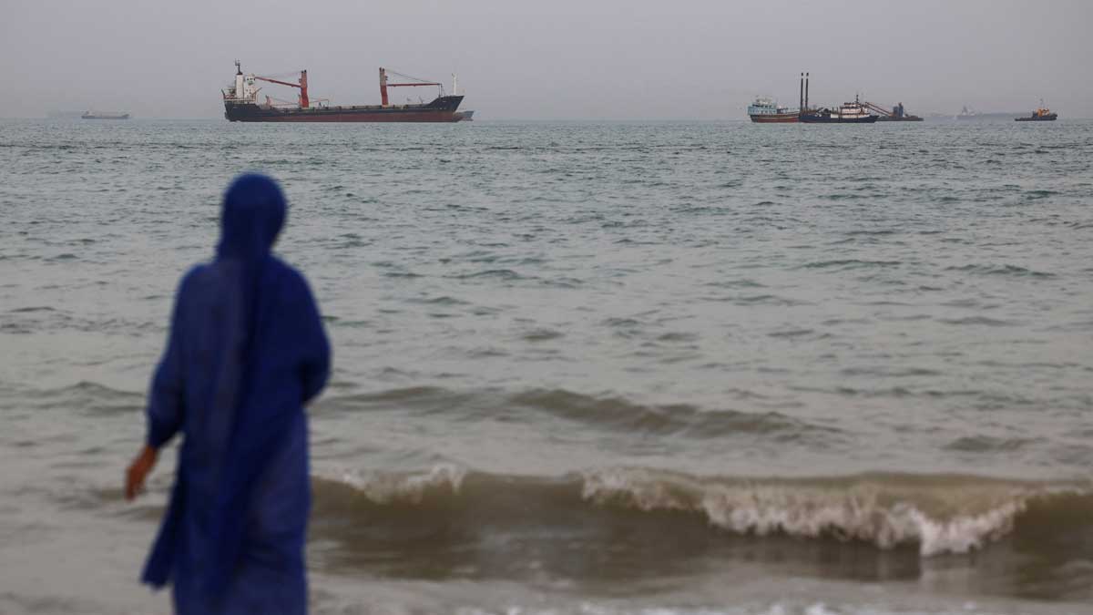 Vessels in the Strait of Hormuz are visible near the beach of Bandar Abbas, Iran | Reuters