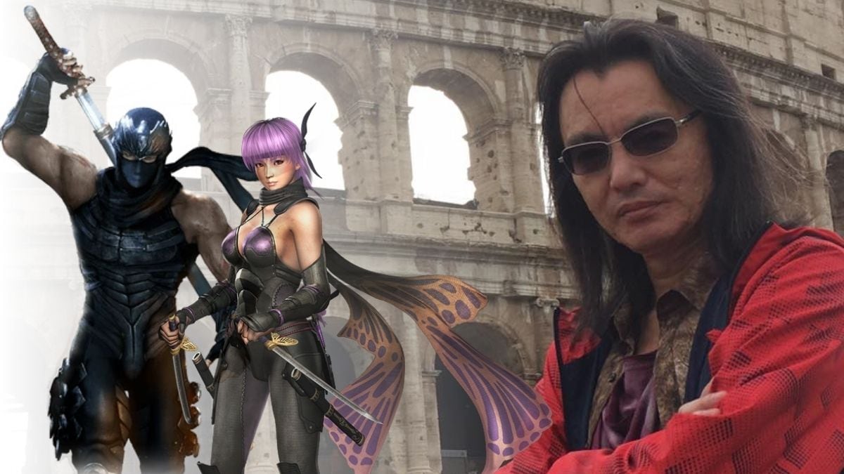 Tomonobu Itagaki (right) in a 2016 file photo; Left: Characters from his hit game, Ninja Gaiden | Social media