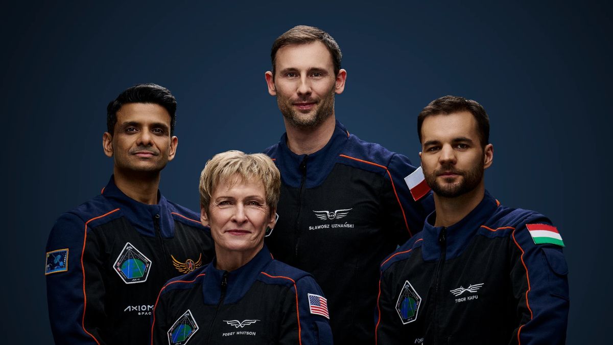 From Left: Axiom-4 Mission Pilot Shubhanshu Shukla, Mission Specialist Sławosz Uznański-Wiśniewski, Mission Commander Peggy Whitson, and Mission Specialist Tibor Kapu | SpaceX