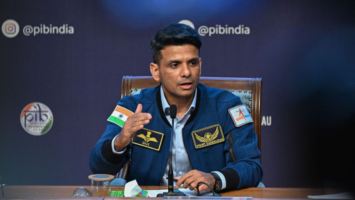 Shubhanshu Shukla addresses a press conference on Gaganyaan Mission in New Delhi | AFP