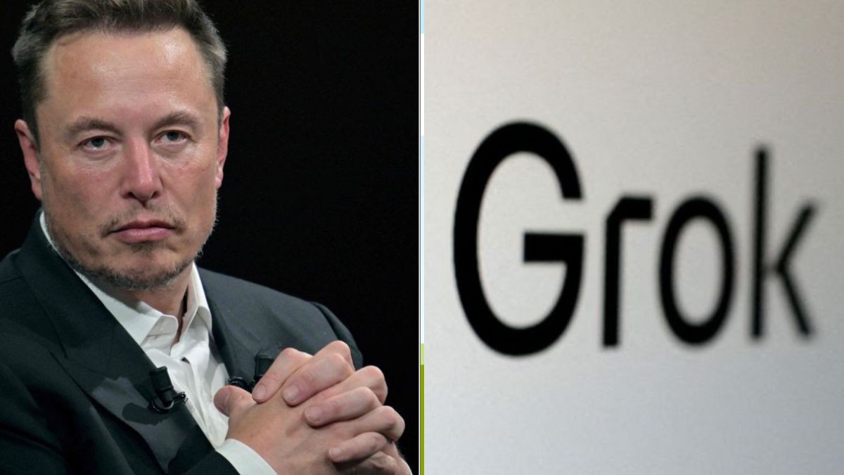 X owner Elon Musk (L) and a representative image of Grok, the platform's AI service (R) | AP, Reuters