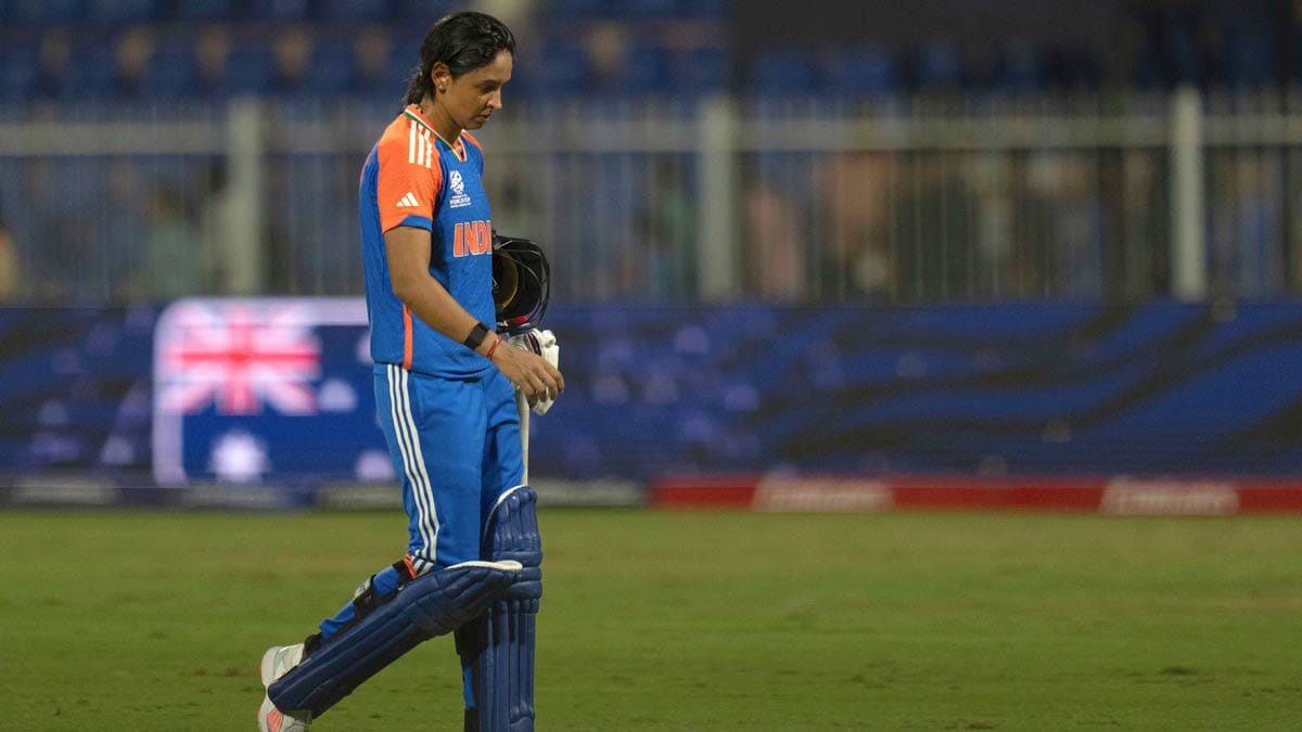 India captain Harmanpreet Kaur walks off the field after losing to Australia during the ICC Women's T20 World Cup 2024 match at Sharjah Stadium | AP