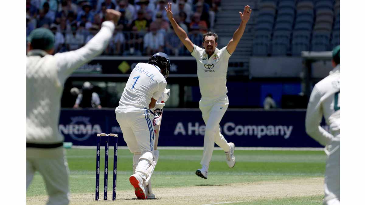 KL Rahul is dismissed by Australia's Mitchell Starc on the first day of the first Test match between Australia and India at the Optus Stadium in Perth | AFP