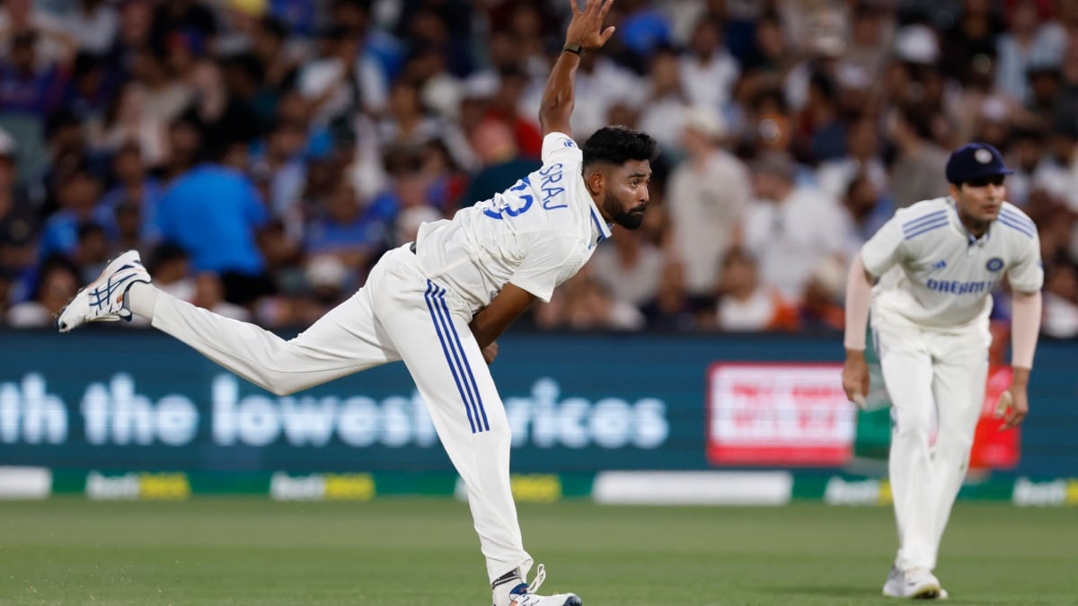 India's Mohammed Siraj bowling a delivery during the day one of the second cricket test match against Australia at the Adelaide Oval | AP