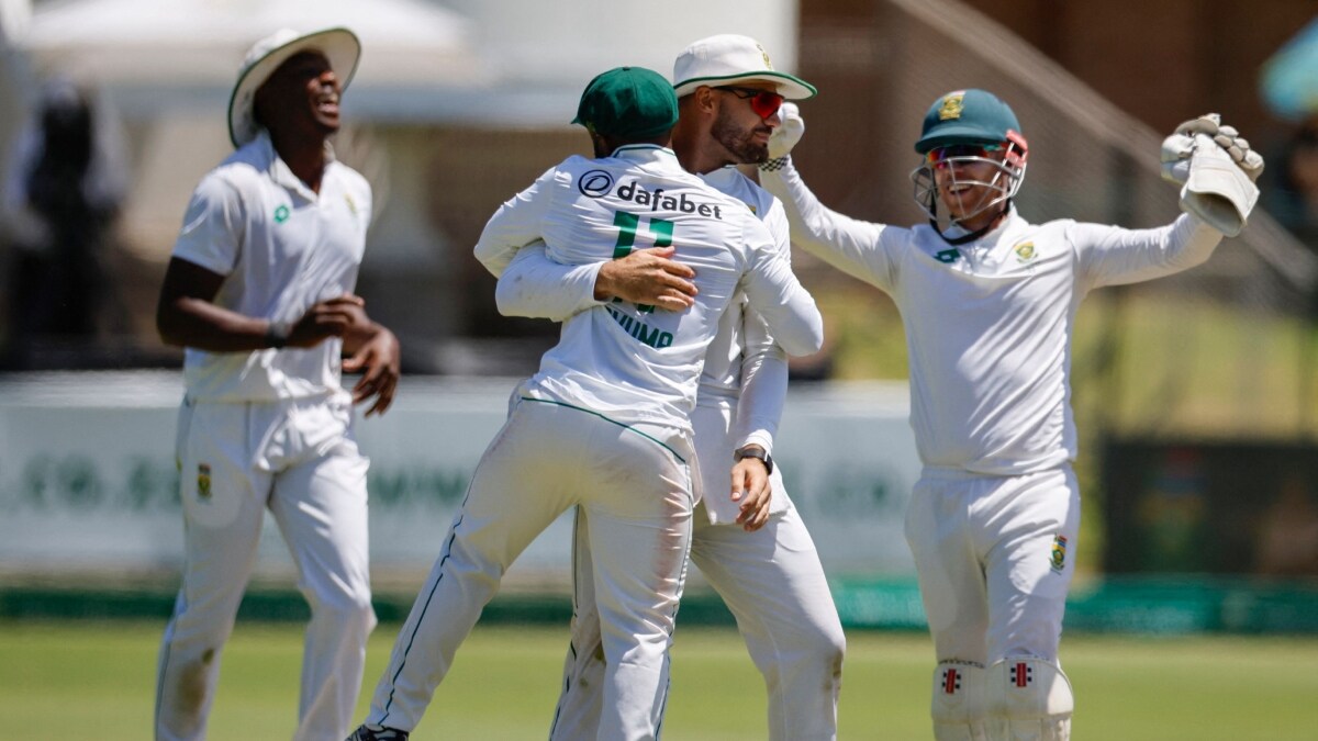 South African players celebrate the dismissal of a Sri Lanka batter | AFP