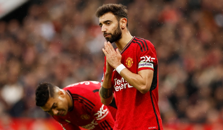 Manchester United's Bruno Fernandes in action against Fulham | Reuters