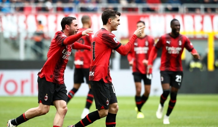 AC Milan's Christian Pulisic celebrates scoring | Reuters