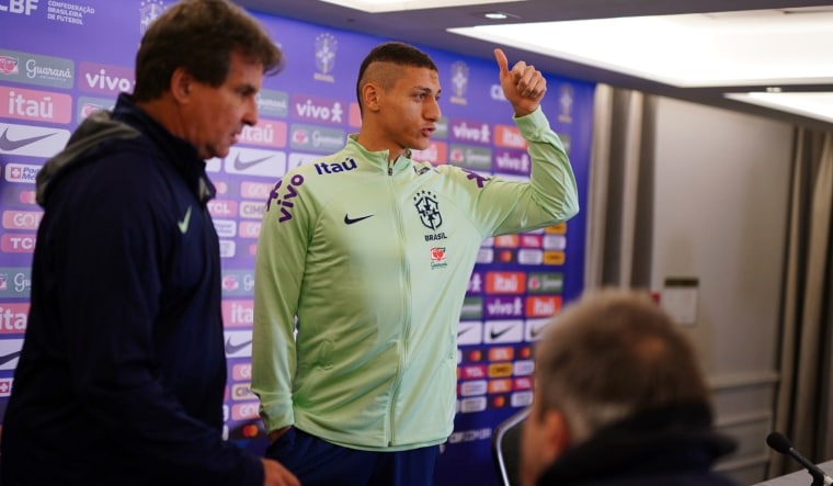 Brazil's Richarlison attends a press conference | AP