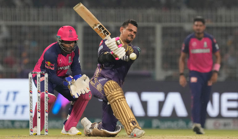 Kolkata Knight Riders' Sunil Narine plays a shot during the IPL match against Rajasthan Royals in Kolkata | AP