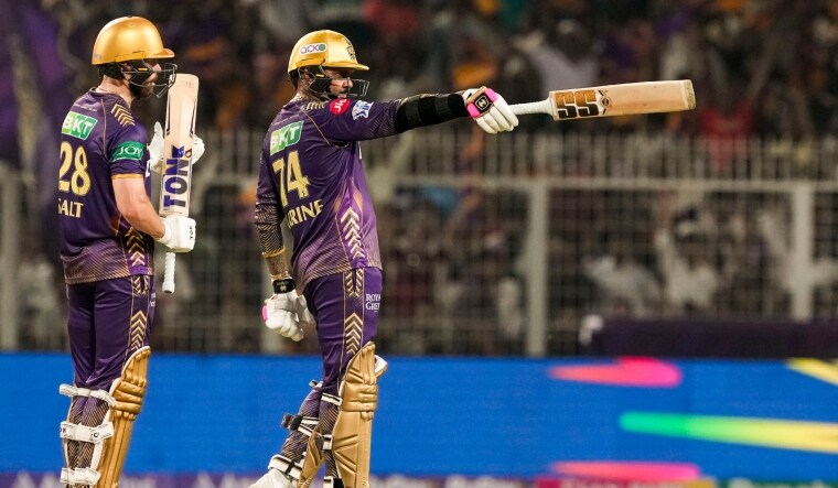 Kolkata Knight Riders Sunil Narine celebrates his half century with Phil Salt | PTI
