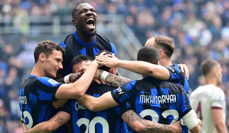 Inter Milan players celebrate being crowned the champions of Italy | AFP
